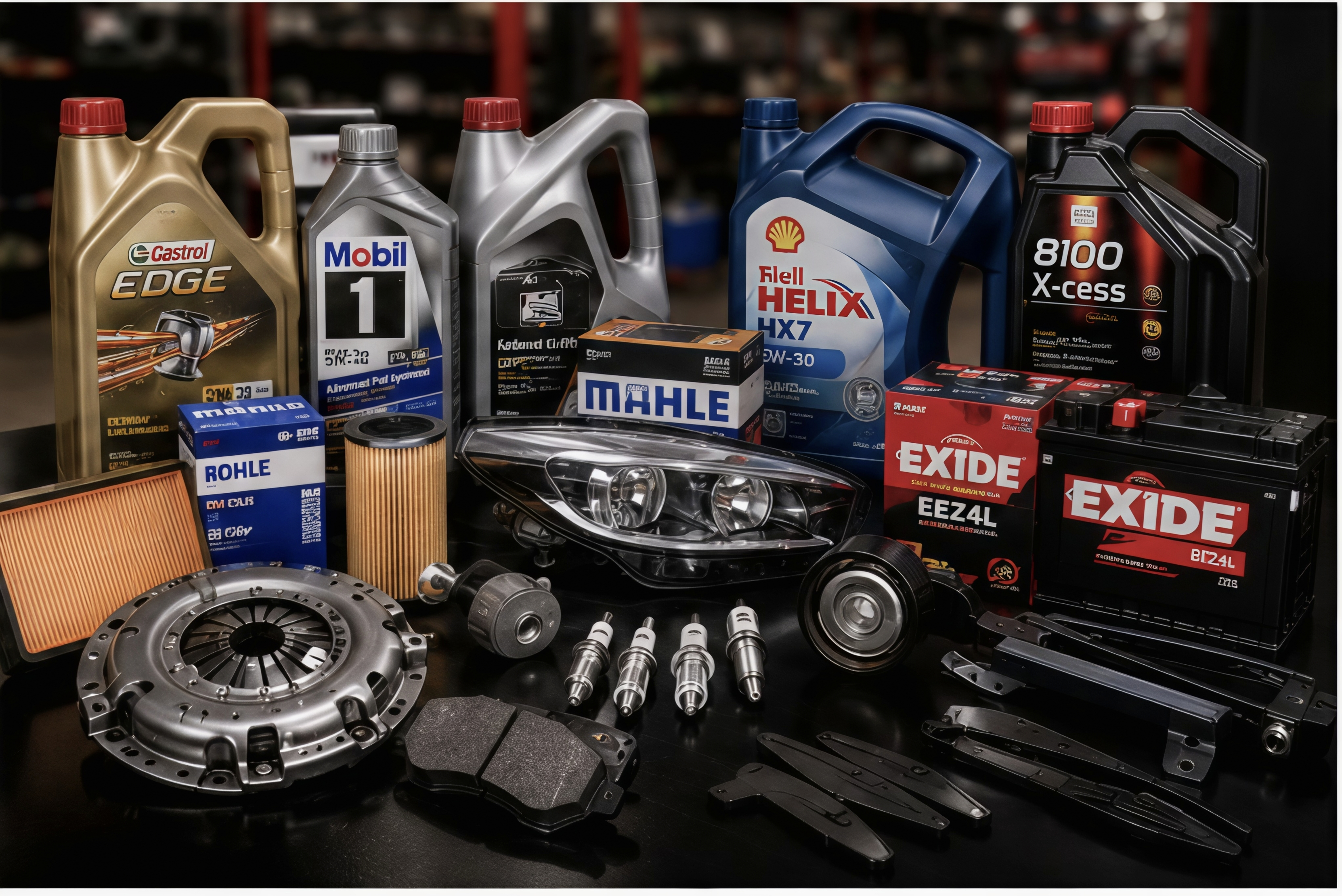 Engine oil and battery close-up