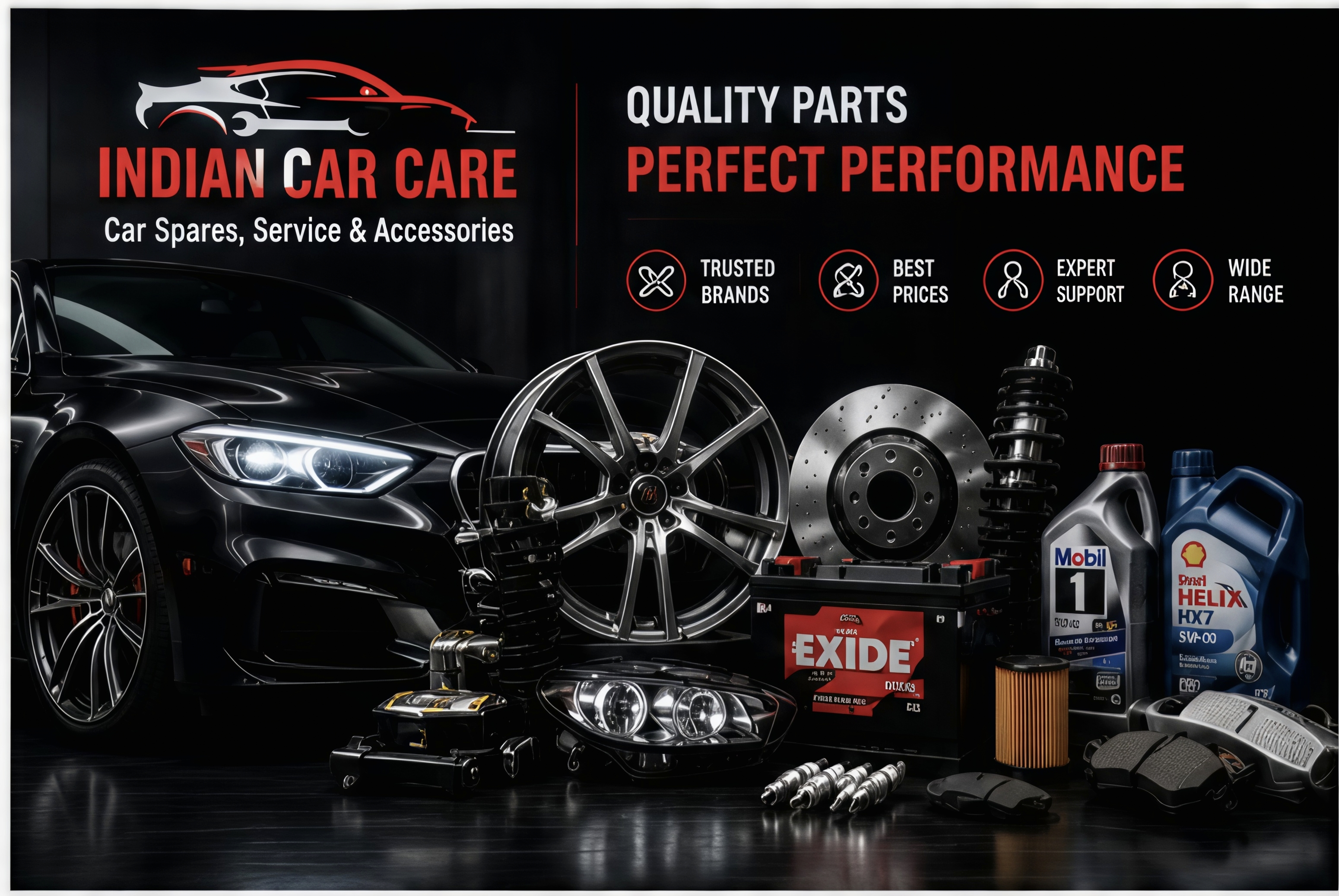 Premium spare parts collection at Indian Car Care