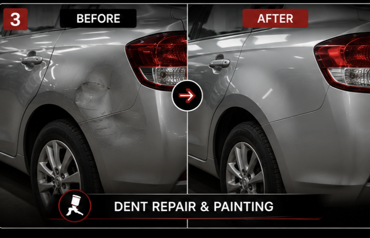 Before and after scratch removal and painting