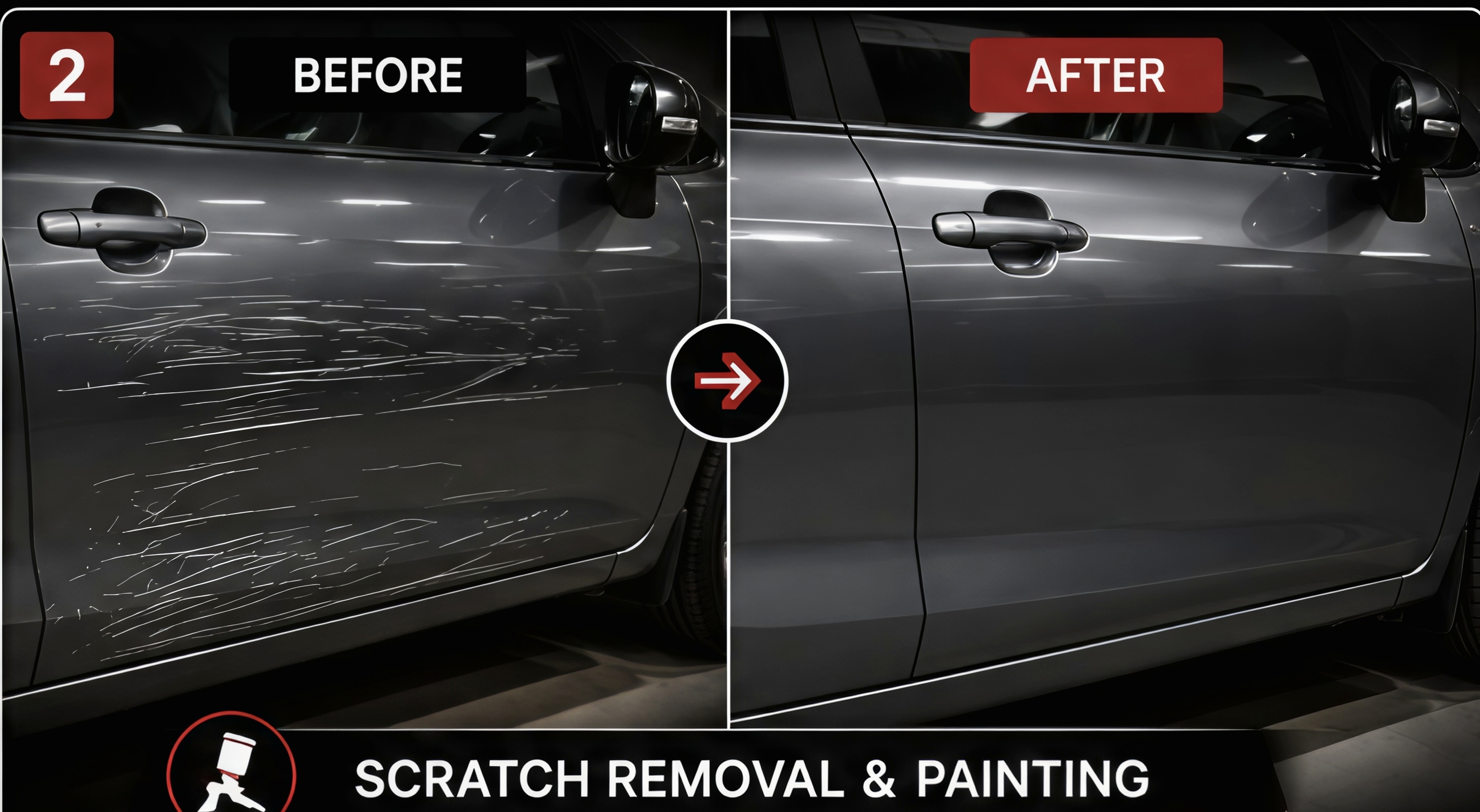 Before and after dent repair and painting
